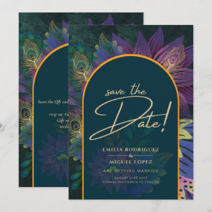 Invitación Peacock Jewel Tones Green Blue Boda