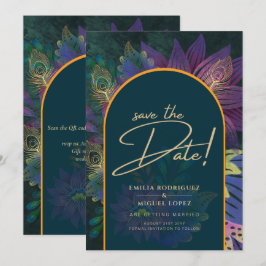 Invitación Peacock Jewel Tones Green Blue Boda