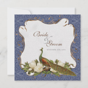 Invitación Peacock Magnolia Floral Swirl Damask Armada