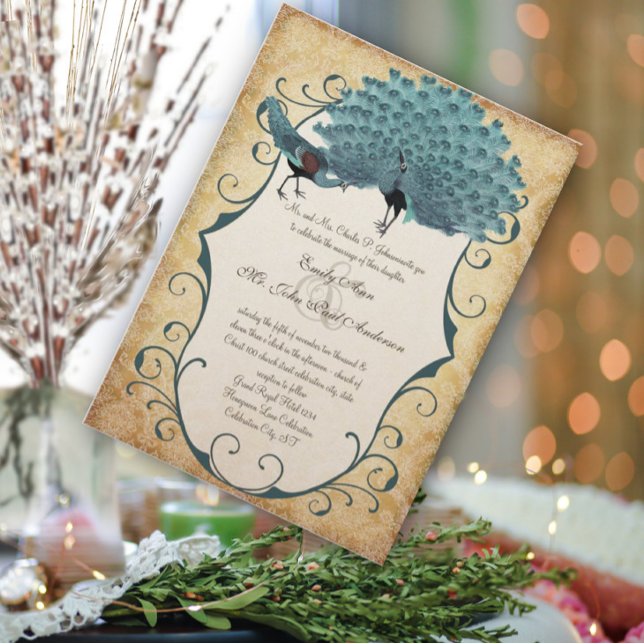 Invitación Peacock Metálico-Damasco de Oro (Subido por el creador)
