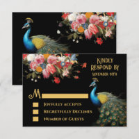 Peacock Moody Floral Indian Wedding RSVP