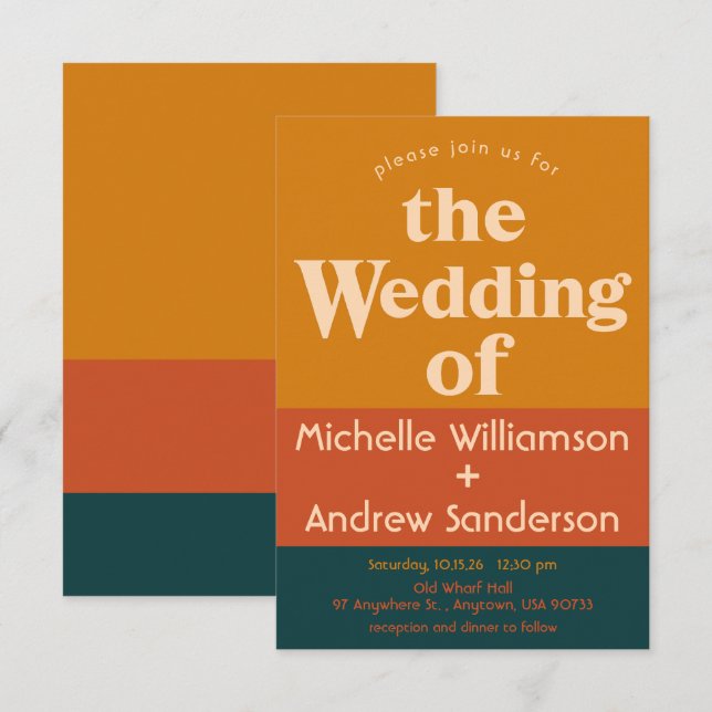 Invitación Peacock Naranja Moderno Retro 3.5x5 (Anverso / Reverso)