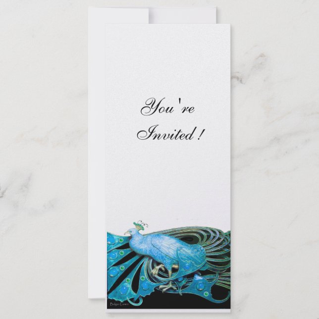 Invitación PEACOCK negro, azul, blanco, hielo metálico (Anverso)