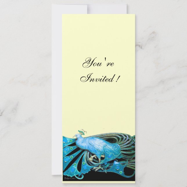Invitación PEACOCK negro ,azul ,papel metálico dorado (Anverso)