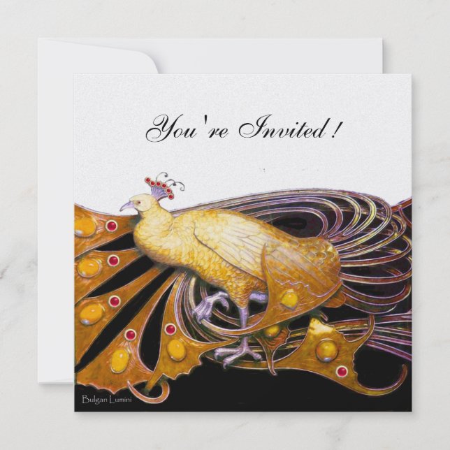 Invitación PEACOCK negro, papel metálico de hielo blanco amar (Anverso)