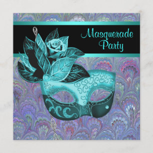 Invitación Peacock Paisley Verde azulado Fiesta de la mascara