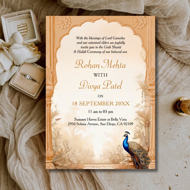 Invitación Peacock Palm Garden Indian Terracotta Boda (Subido por el creador)