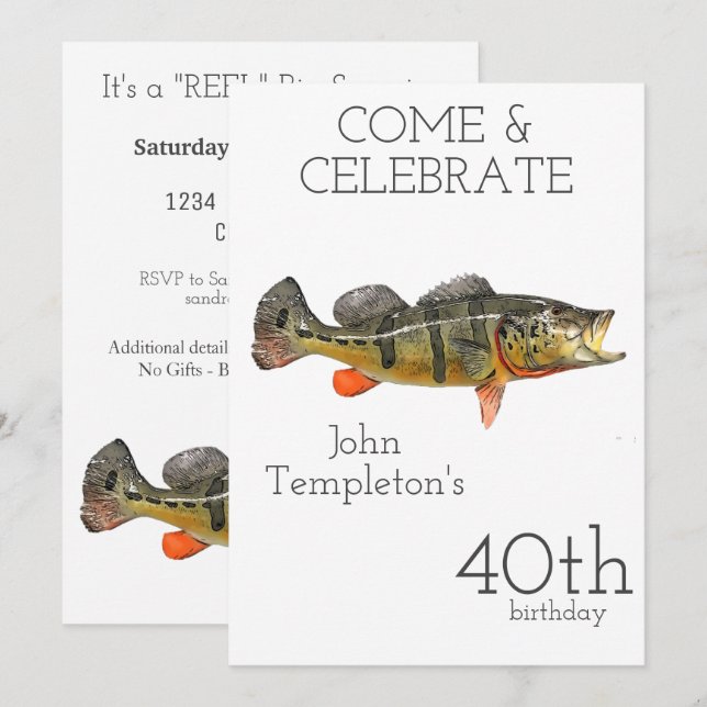 Invitación Peacock Pescando adultos (Anverso / Reverso)