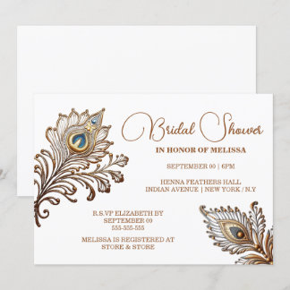 Invitación Peacock plumas henna inspiró a la novia india