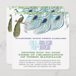 Invitación Peacock Vintage 3 plumas con pavo real