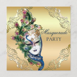 Invitación Peacock y Feathers mascaran al Fiesta de la Mascar