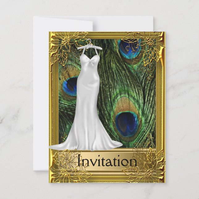 Invitación Peacock y oro blanco cualquier Fiesta (Anverso)
