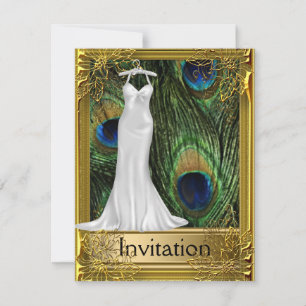 Invitación Peacock y oro blanco cualquier Fiesta