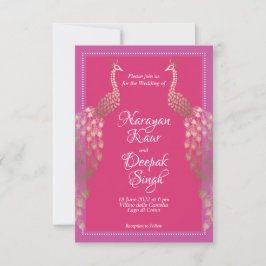 Invitación Peacocks de oro doble indio