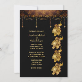 Invitación Peacocks de oro, egipcio antiguo, Boda de Art Decó