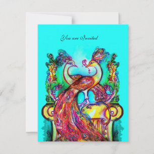 Invitación PEACOCKS EN LOCO azul turquesa rojo verde