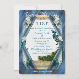 Invitación Peacocks & Esmeralda Green Metallic Seda W-Shower