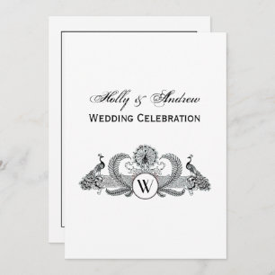 Invitación Peacocks vintage con monograma