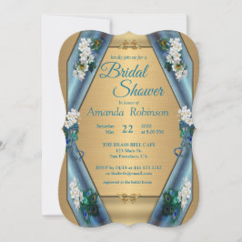 Invitación Peacocks y oro de seda y metal verde esmeralda