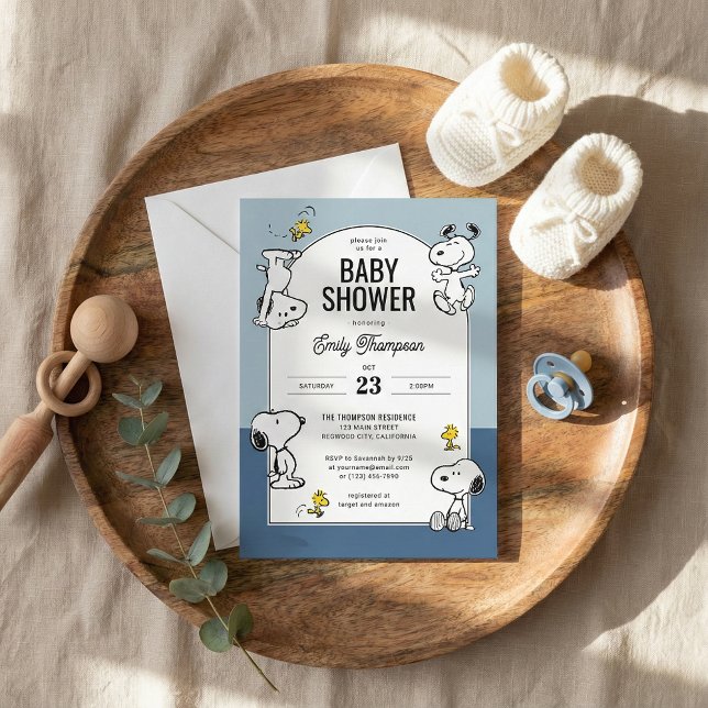 Invitación Peanus Snoopy & Woodstock Blue Baby Shower (Subido por el creador)