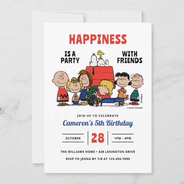 Invitación Peanuts Happiness Is A Party Birthday (Anverso)