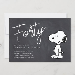 Invitación Peanuts Snoopy - 40º cumpleaños de Chalkboard