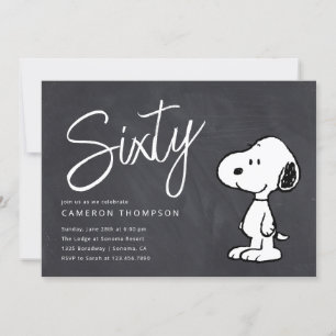 Invitación Peanuts Snoopy - 60º cumpleaños de Chalkboard