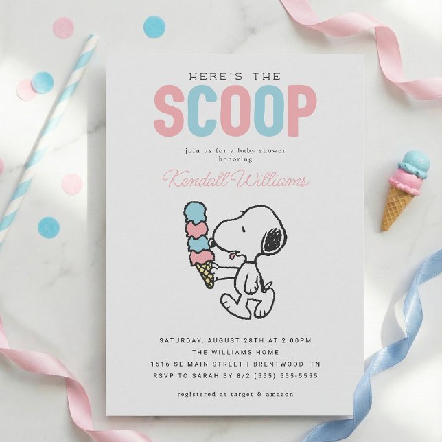 Invitación Peanuts Snoopy | Aquí está el Scoop - Baby Shower (Subido por el creador)