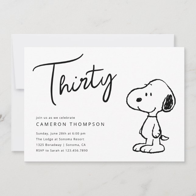 Invitación Peanuts Snoopy - Cumpleaños 30 (Anverso)