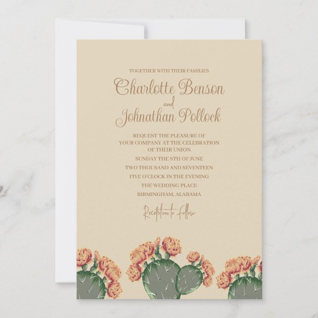 Invitación Pear con prudencia las flores de cactus Boda elega (Anverso)
