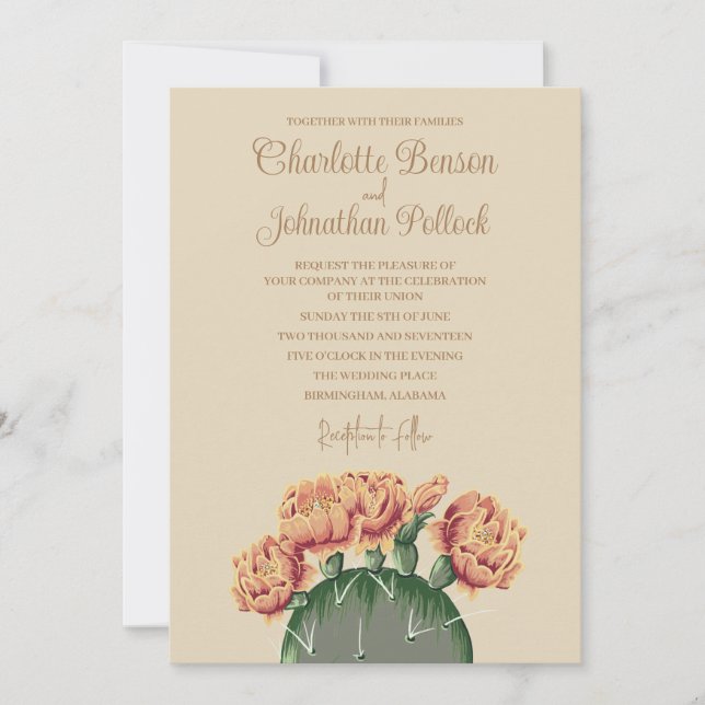 Invitación Pear con prudencia las flores de cactus Boda elega (Anverso)