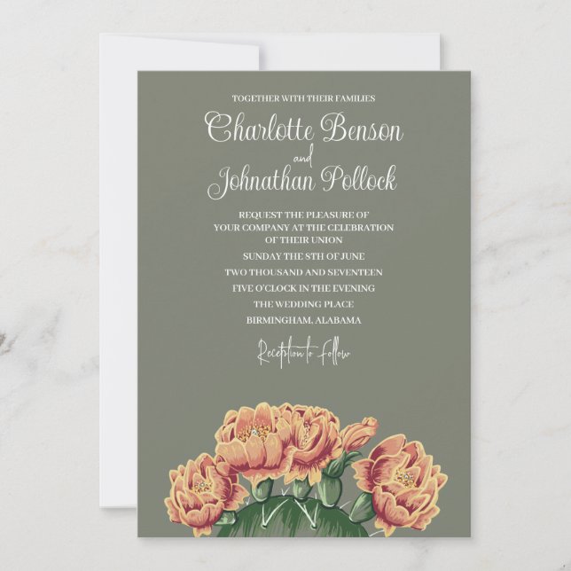 Invitación Pear con prudencia las flores de cactus Boda elega (Anverso)