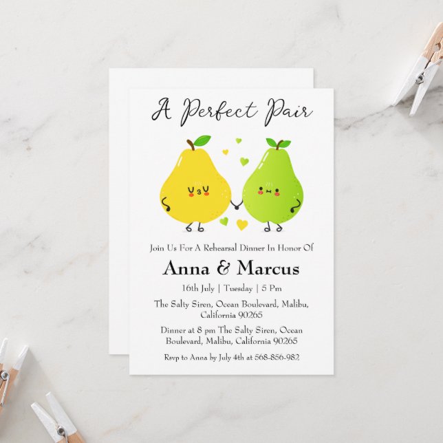 Invitación Pear Couple una cena de novia pareja perfecta (Anverso/Reverso In Situ)