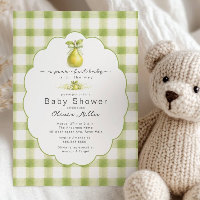 Invitación Pear-fect Baby Shower Green Gingham Invite (Subido por el creador)