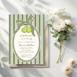 Invitación Pear sage green retro stripes baby shower