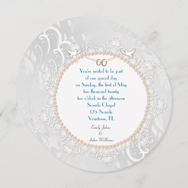 Invitación Pearl and Lace Circle (Anverso / Reverso)