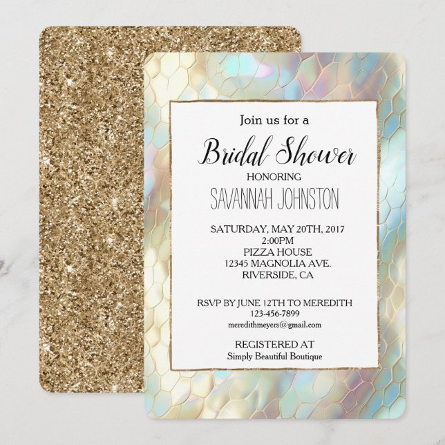 Invitación Pearl Aqua Blue Snake Bridal Shower (Anverso / Reverso)