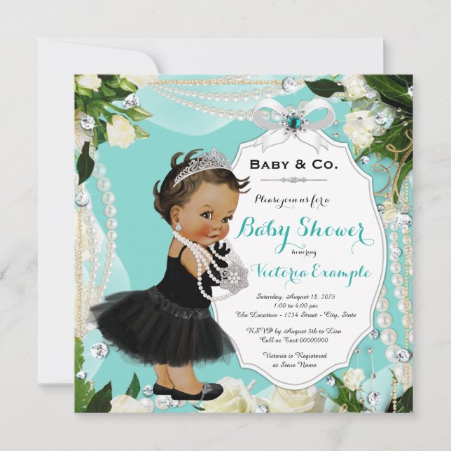 Invitación Pearl Baby & Co Black Ethnic Baby Shower (Anverso)