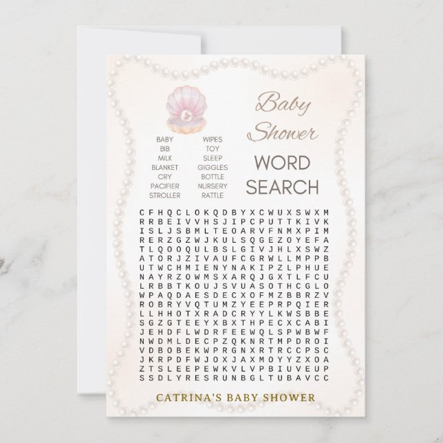 Invitación Pearl Baby Shower Game - Editable Name, 5x7 (Anverso)
