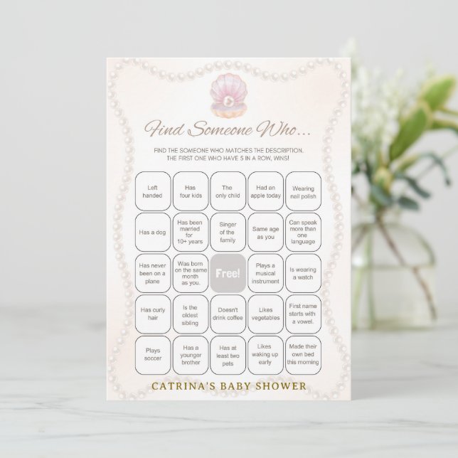 Invitación Pearl Baby Shower Game - Editable Name, 5x7 (Anverso de pie)