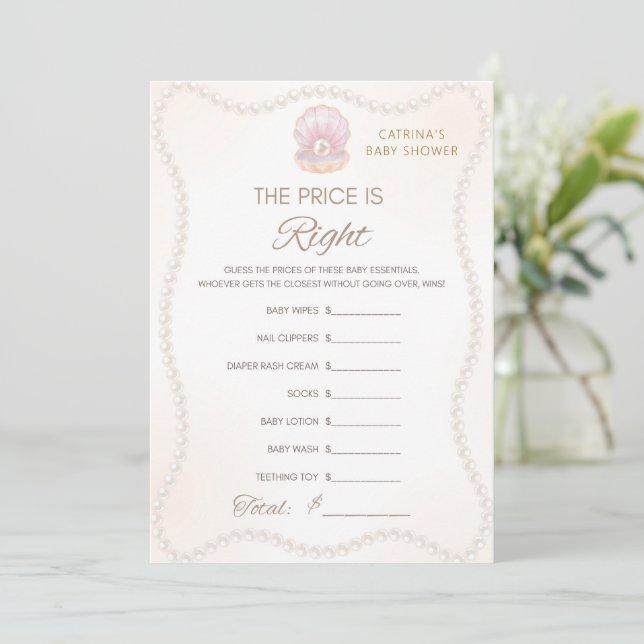 Invitación Pearl Baby Shower Game - Editable Name, 5x7 (Anverso de pie)