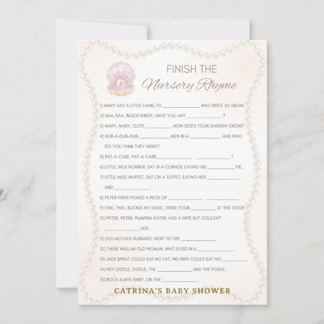 Invitación Pearl Baby Shower Game - Editable Name, 5x7 (Anverso)
