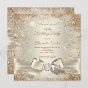Invitación Pearl Bow Beige Cream Gold Snowflake Fiesta