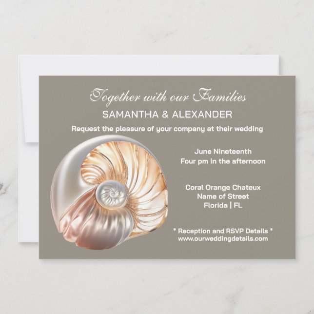 Invitación Pearl Conch Shell Beach Wedding (Anverso)