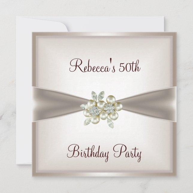Invitación Pearl Cream Floral 50th Birthday Party Event (Anverso)