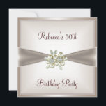 Invitación Pearl Cream Floral 50th Birthday Party Event<br><div class="desc">Pearl Cream Floral 50th Birthday Party Ribbon Invitation ,  Partido de Cumpleaños. Personalizar con sus propios detalles.</div>