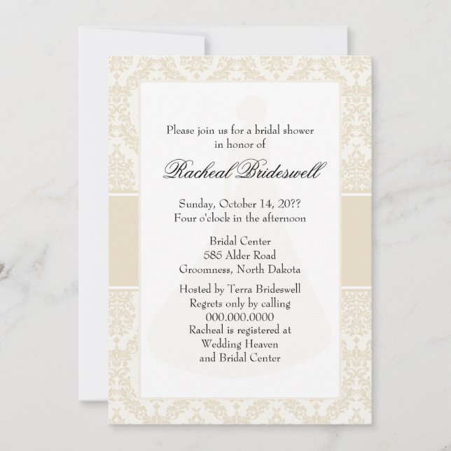 Invitación Pearl Damask Bridal Shower (Anverso)