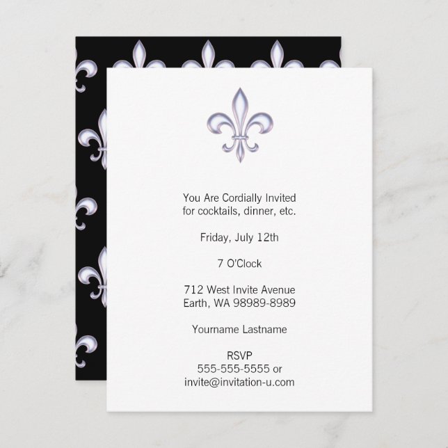 Invitación Pearl Fleur De Lis (Anverso / Reverso)