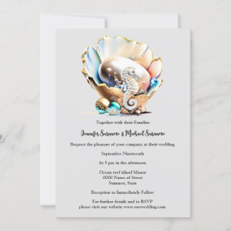 Invitación Pearl luster concha caballito de mar fantasía burb