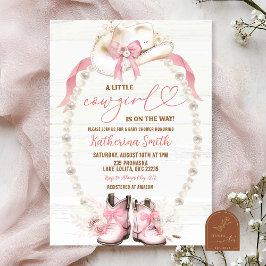 Invitación Pearl Pink Bow Coquette Cowgirl Baby Shower